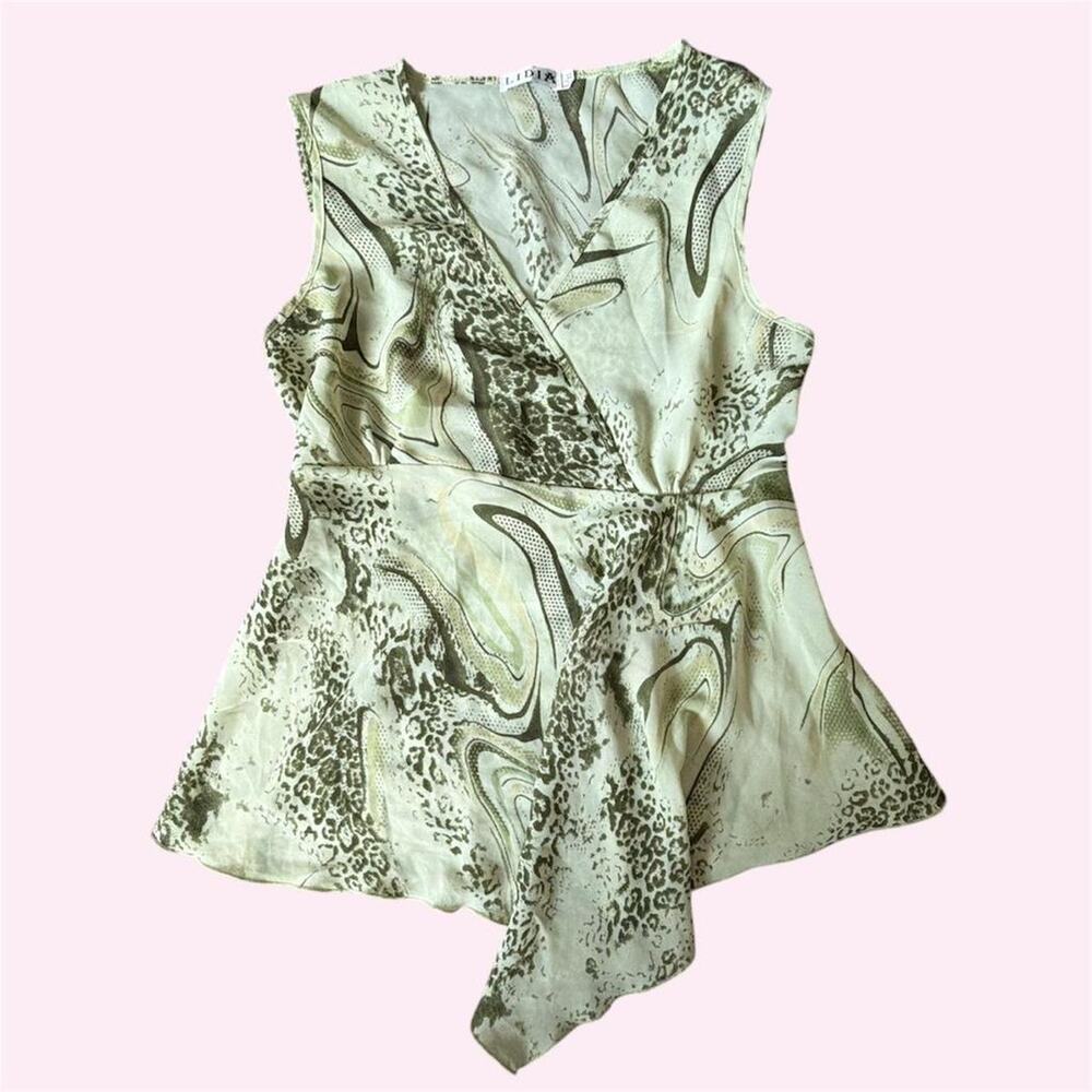 Euro green and white leopard and swirl print sleeveless babydoll top